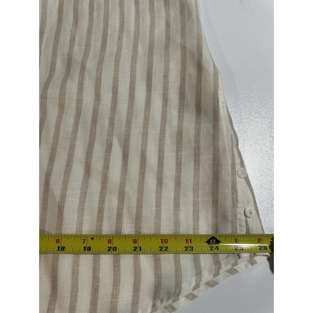 Chicos Womens Sz 2 L Beige Stripe Linen Button Up No Iron Tunic Top 3/4 Sleeve - Picture 7 of 10
